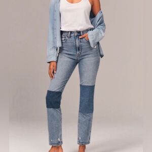 Mid Wash Abercrombie Patchwork. Ultra Hight Rise The Ankle Straight Jeans Sz 26